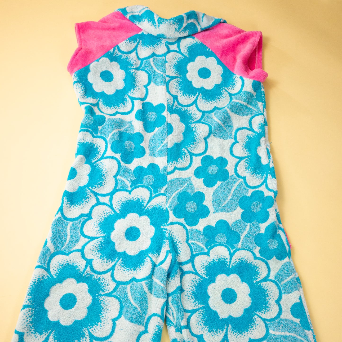 Blue Floral Terry Cloth Wide Leg Jumpsuit