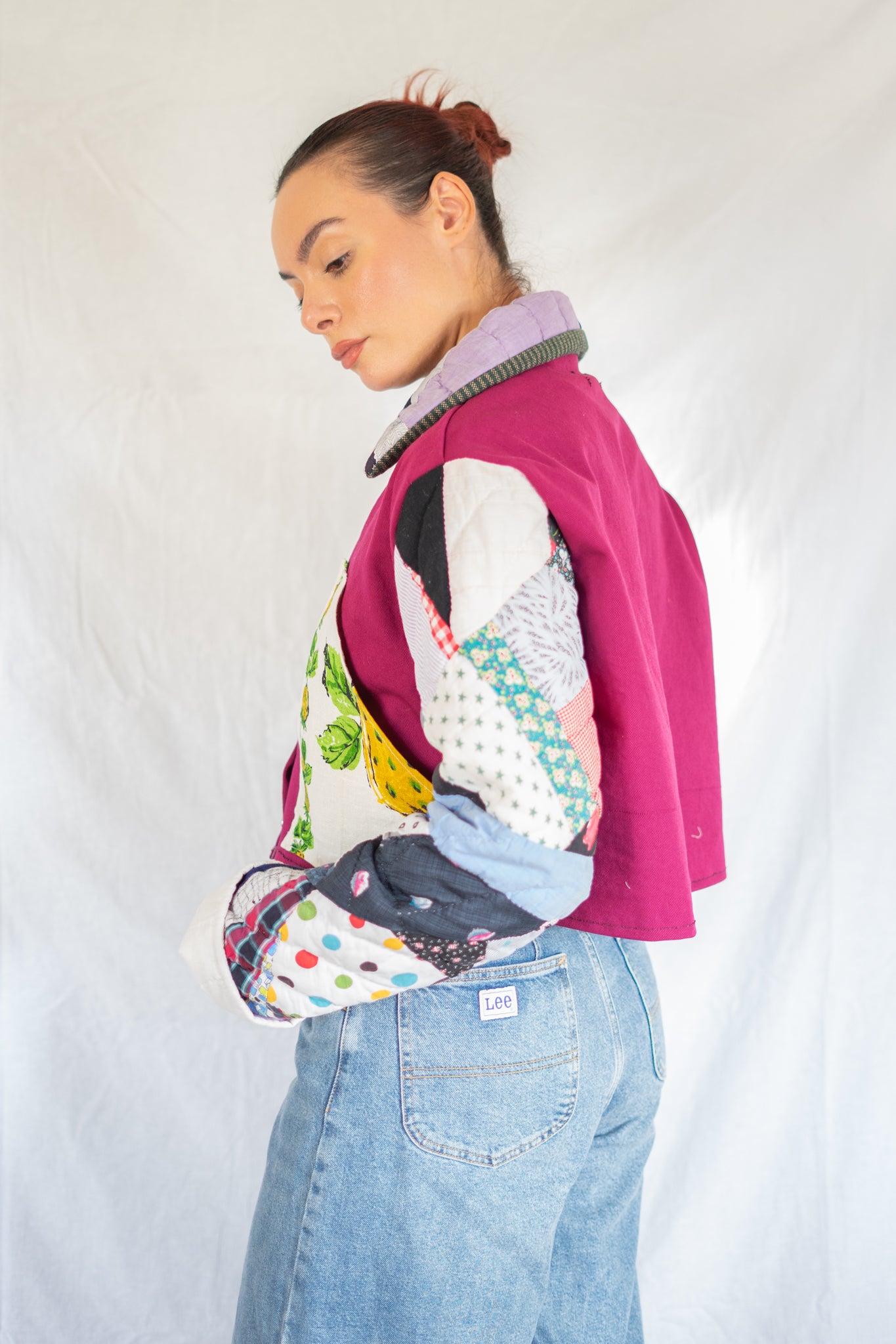 Magenta Feed Sack Kitty Quilt Barn Jacket
