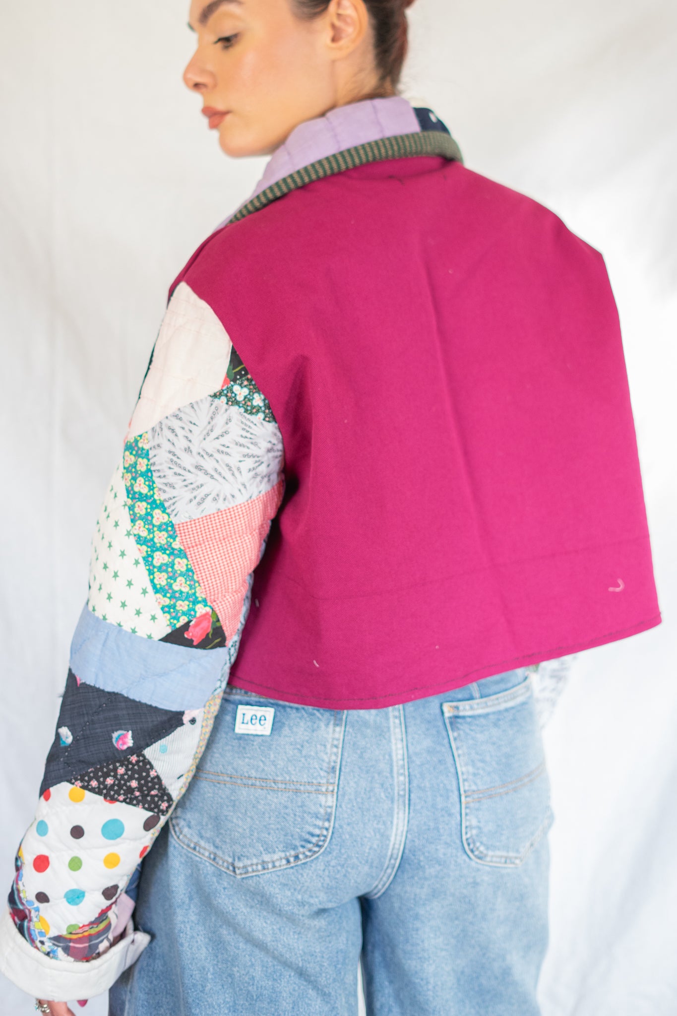 Magenta Feed Sack Kitty Quilt Barn Jacket