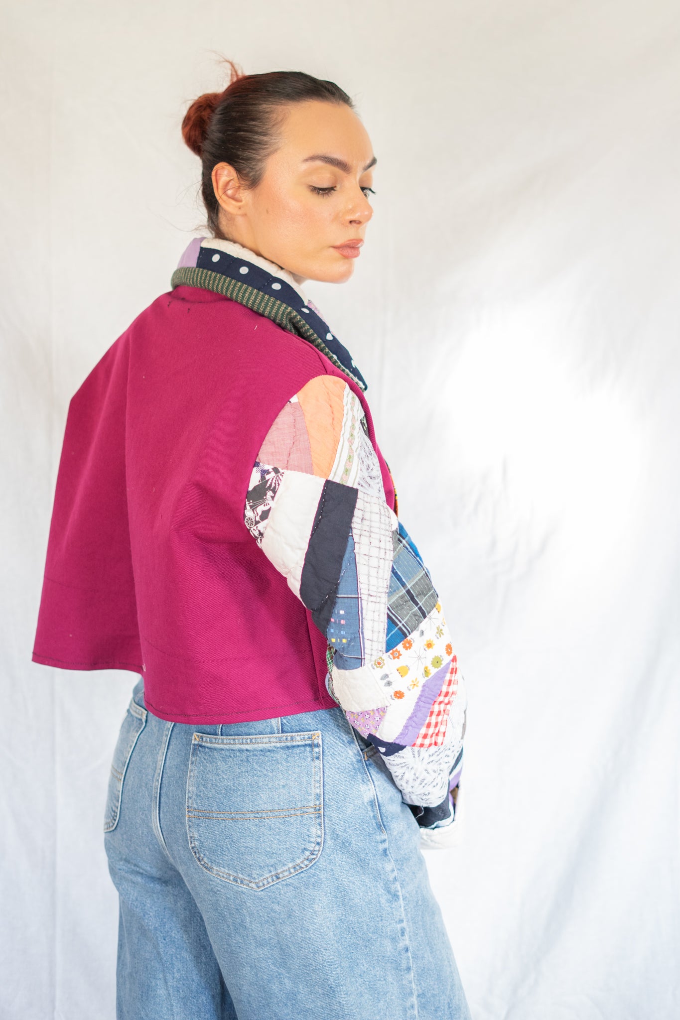 Magenta Feed Sack Kitty Quilt Barn Jacket