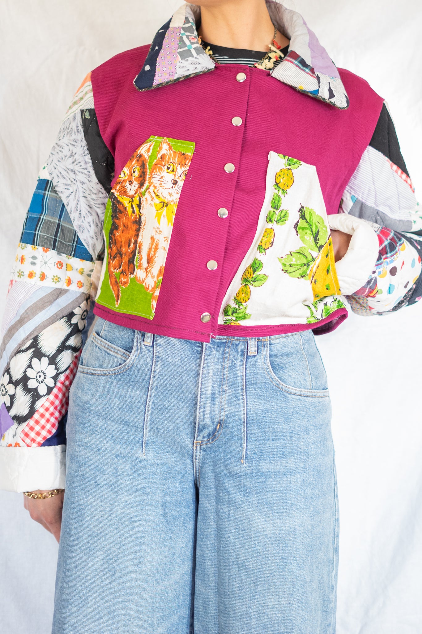 Magenta Feed Sack Kitty Quilt Barn Jacket