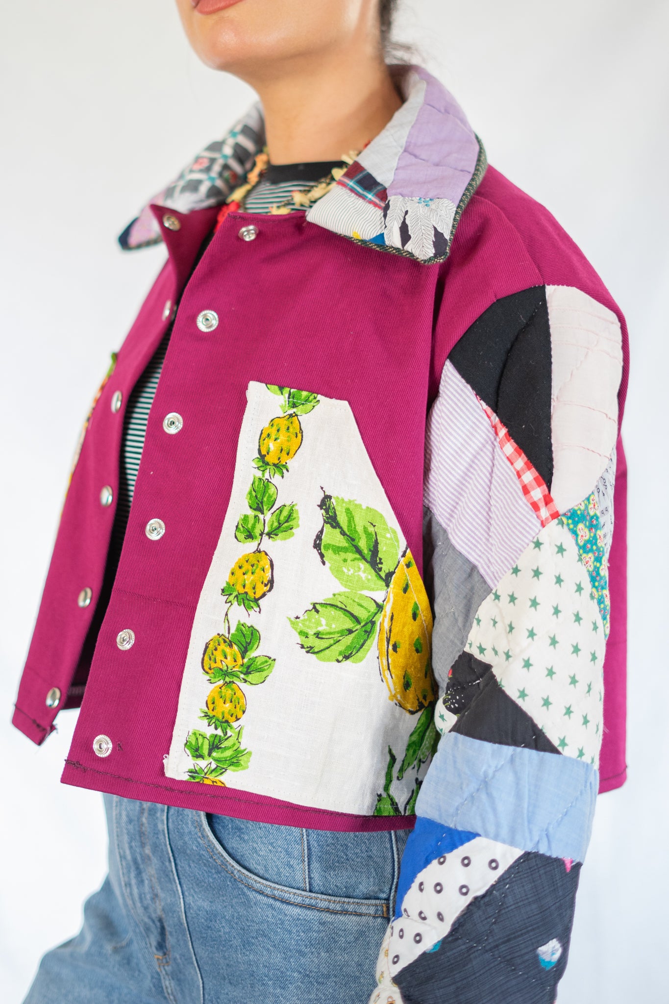 Magenta Feed Sack Kitty Quilt Barn Jacket
