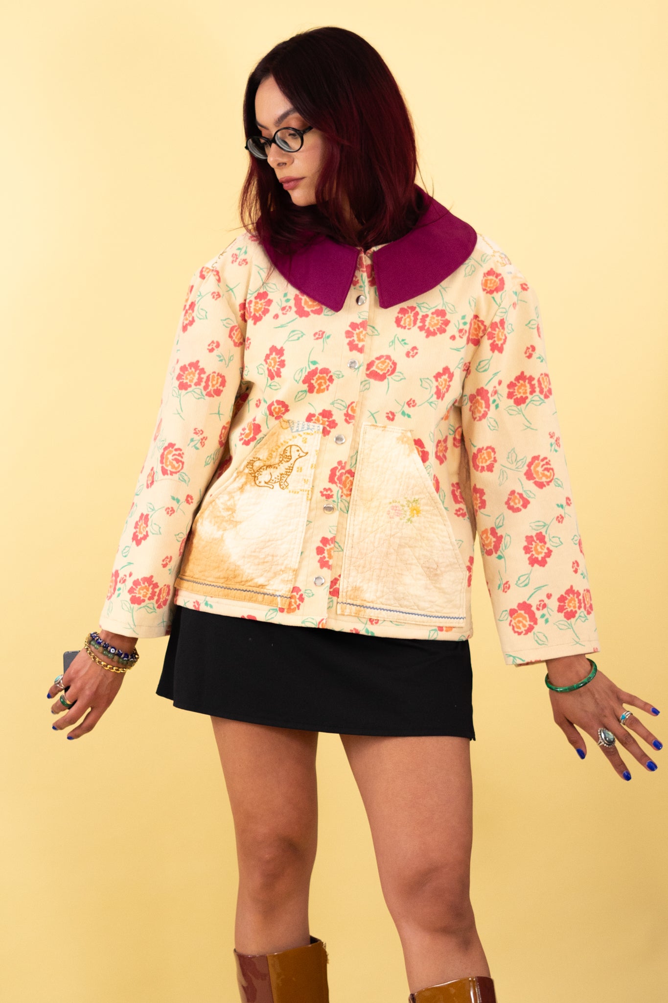 Floral Embroidered Quilt Barn Jacket