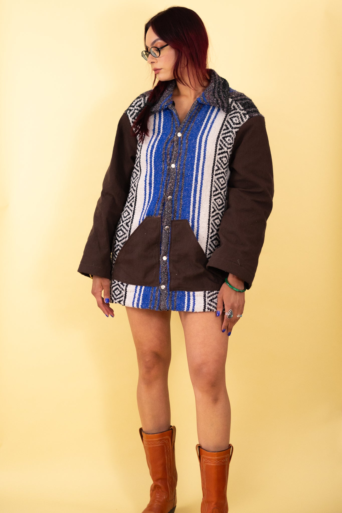 Blue and Brown Serape Barn Jacket