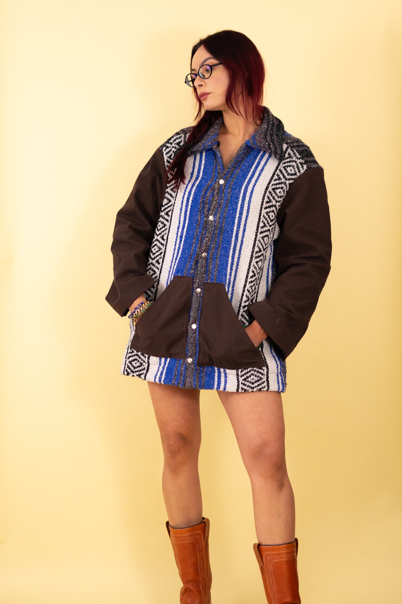 Blue and Brown Serape Barn Jacket