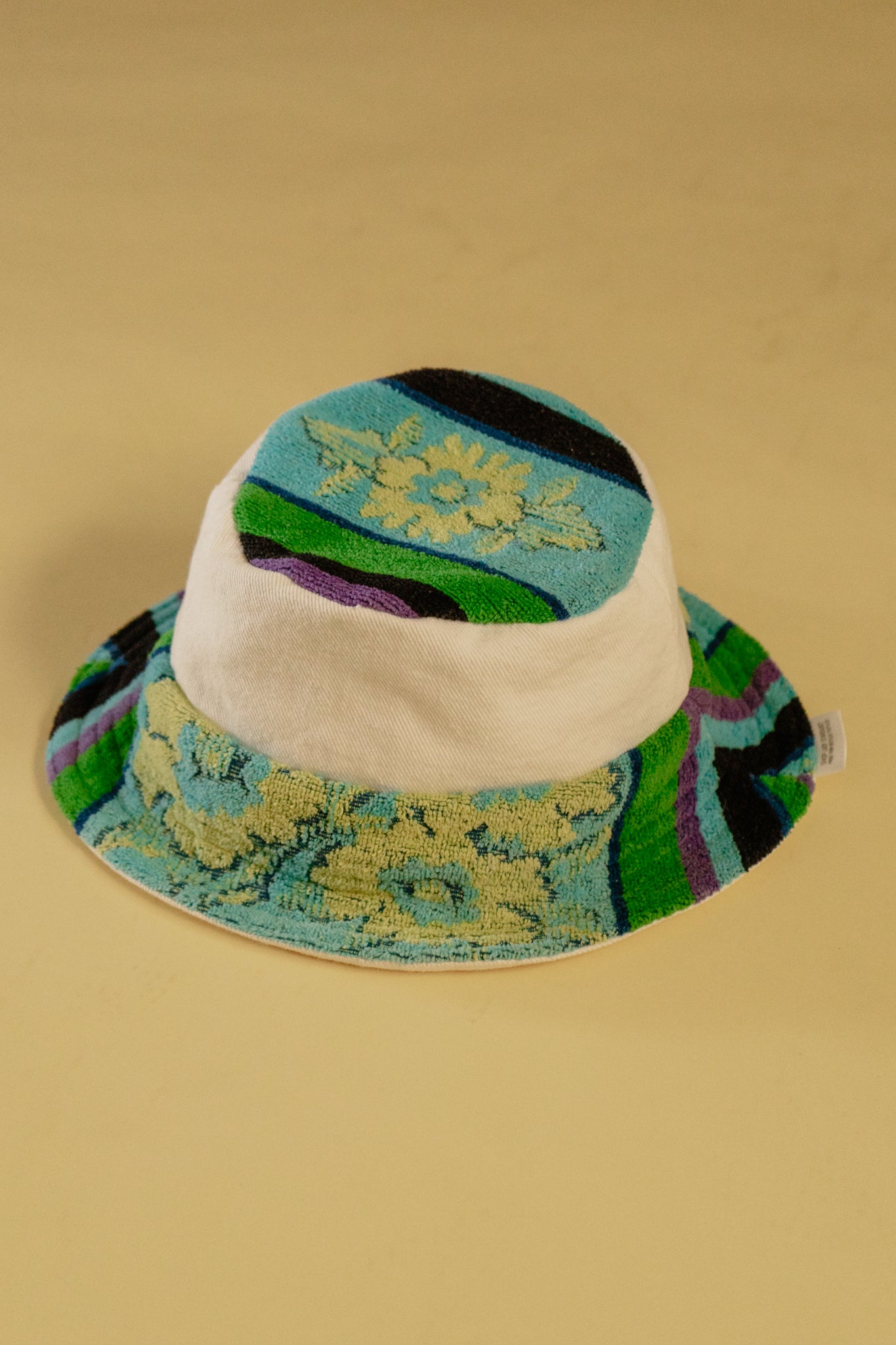 Reversible White Denim and Terry Cloth Bucket Hat