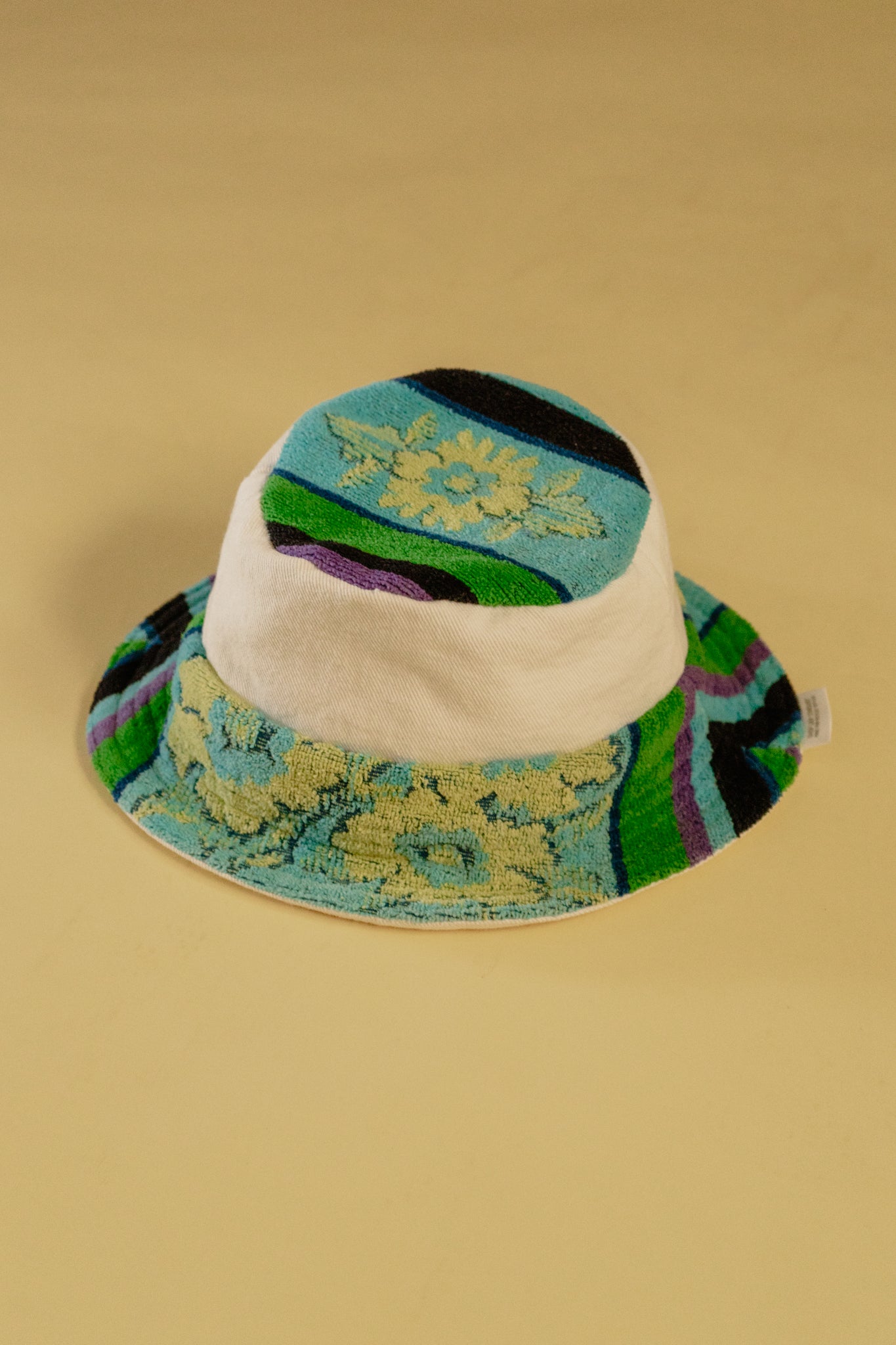 Reversible White Denim and Terry Cloth Bucket Hat