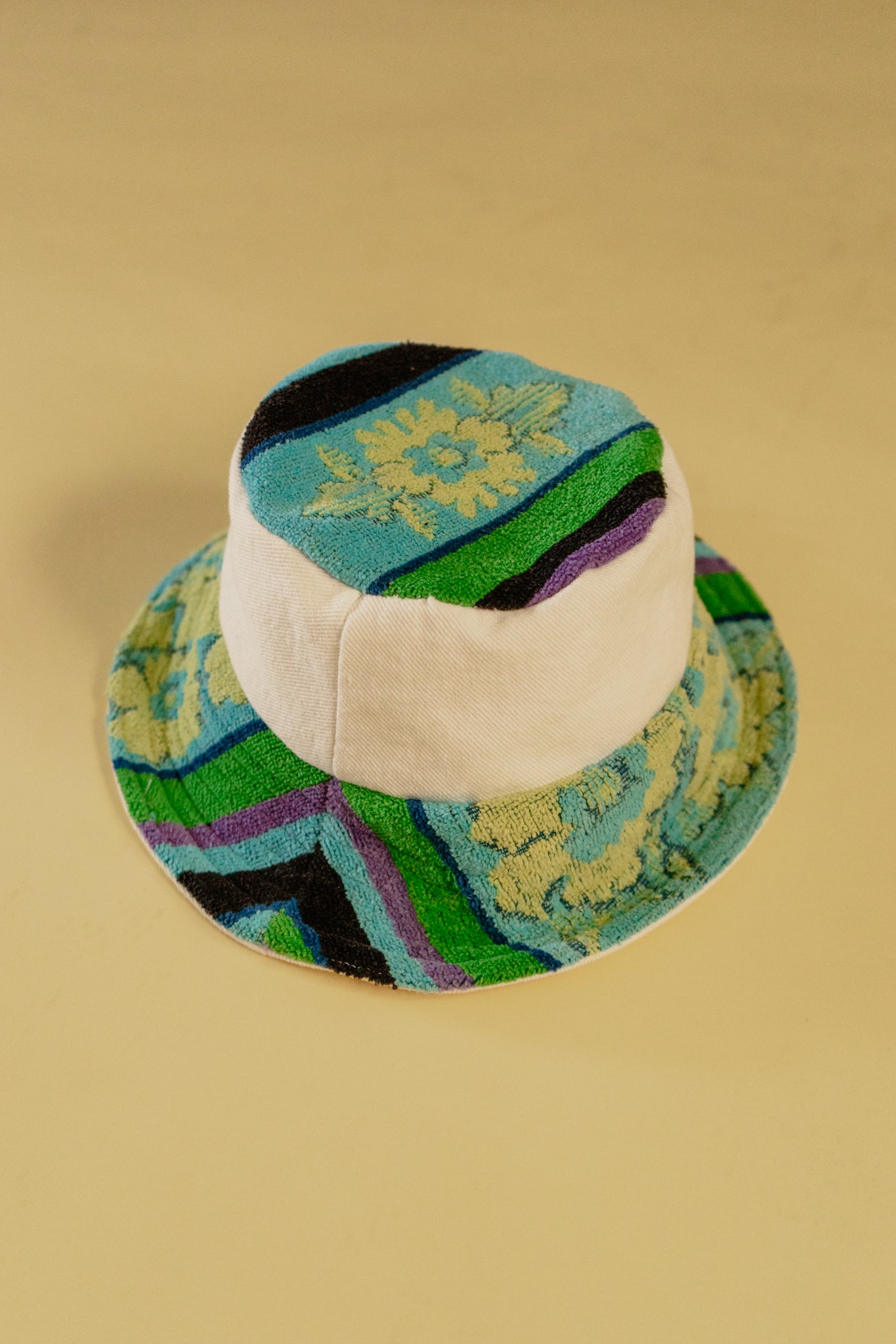 Reversible White Denim and Terry Cloth Bucket Hat