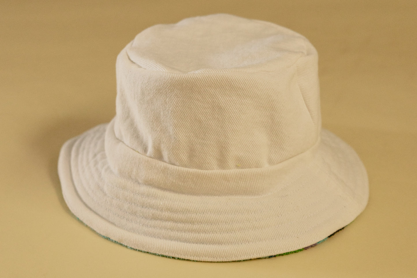 Reversible White Denim and Terry Cloth Bucket Hat