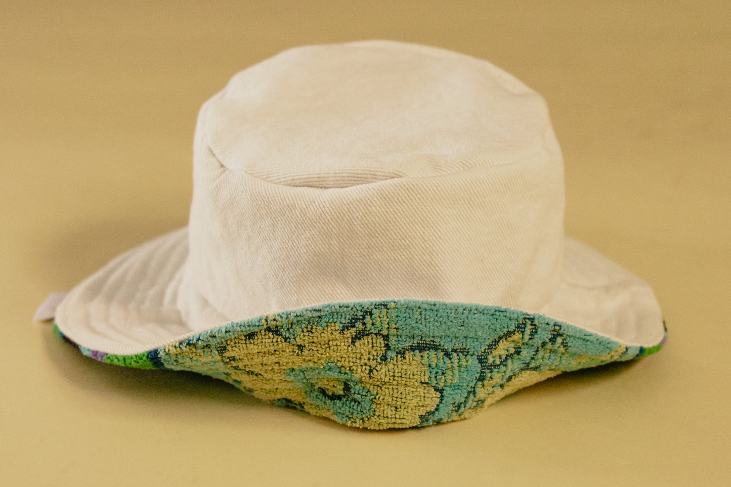 Reversible White Denim and Terry Cloth Bucket Hat