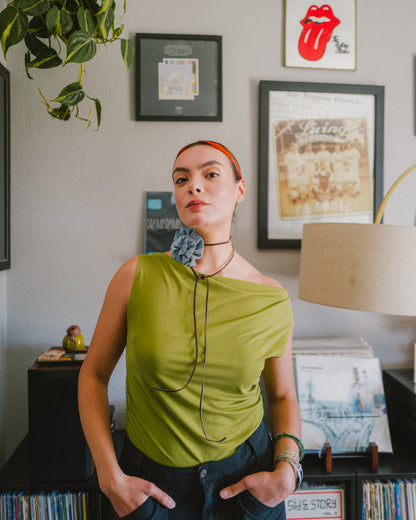 Upcycled Denim Rosette Choker w/ Suede Tie