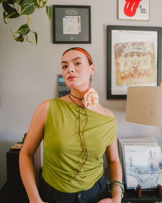Salmon Floral Rosette Choker w/ Suede Tie
