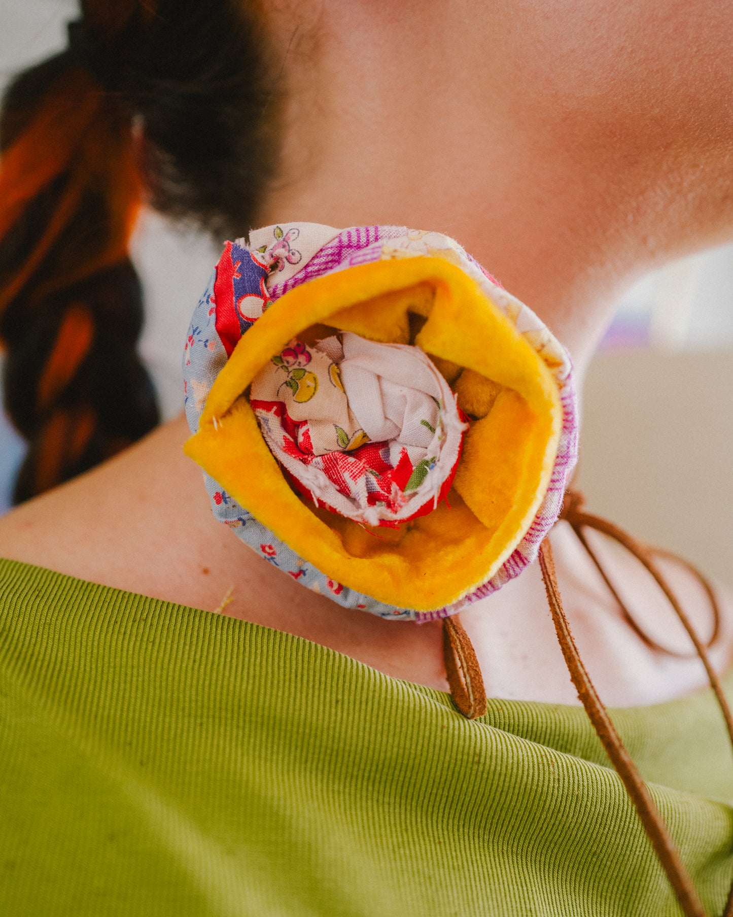 Velvet Quilt Rosette Choker