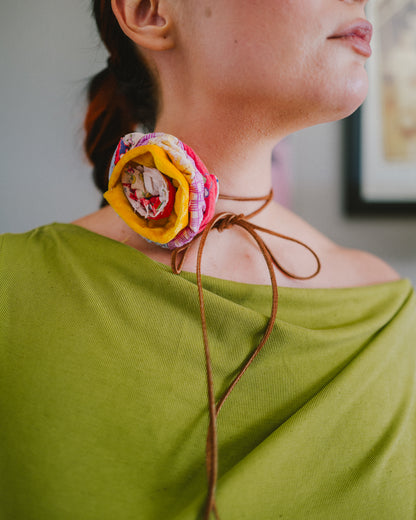 Velvet Quilt Rosette Choker