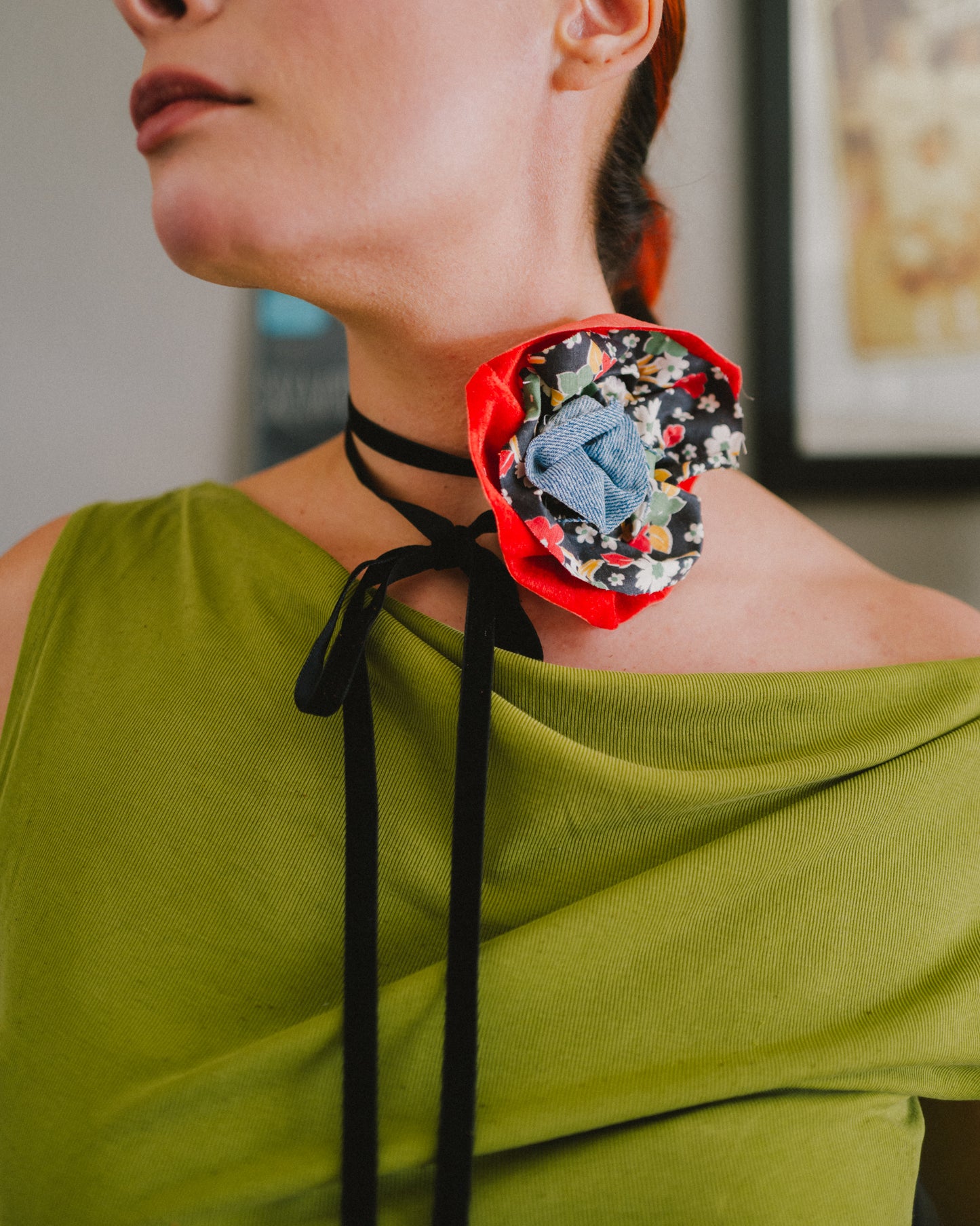 Velvet Floral Rosette Choker