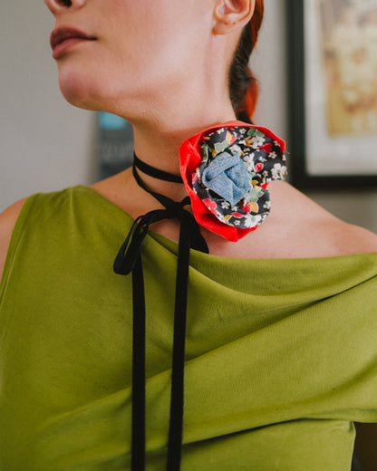Velvet Floral Rosette Choker