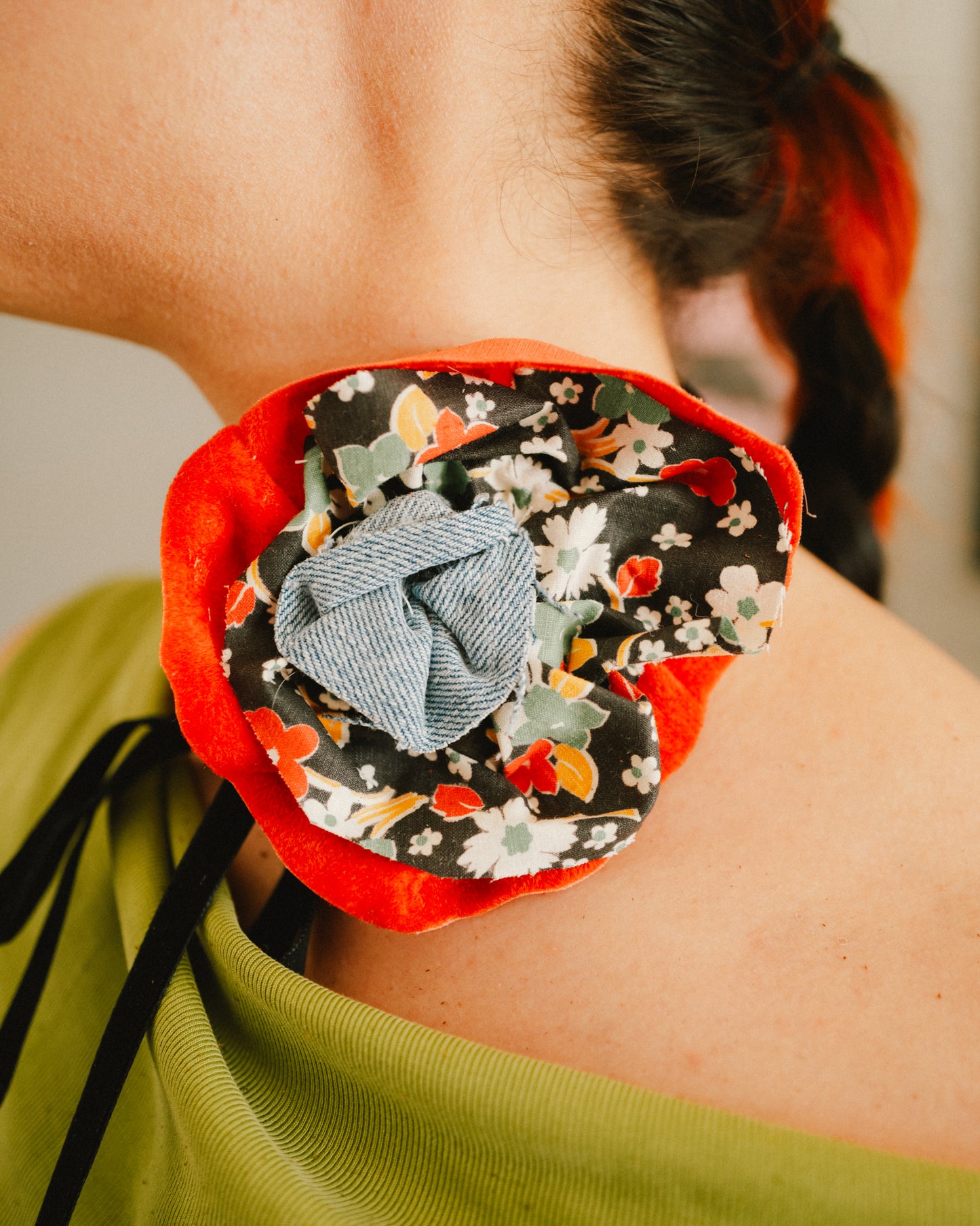 Velvet Floral Rosette Choker