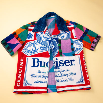 Vintage Budweiser Towel Camp Collar Mens Shirt