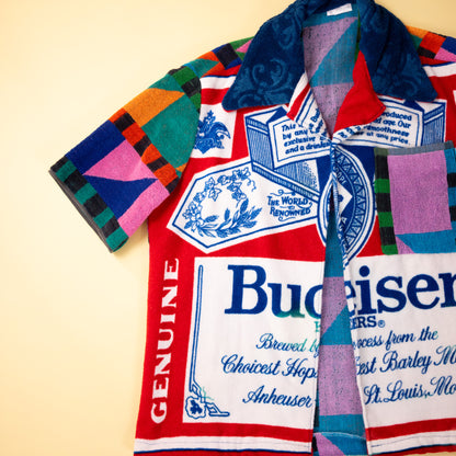 Vintage Budweiser Towel Camp Collar Mens Shirt