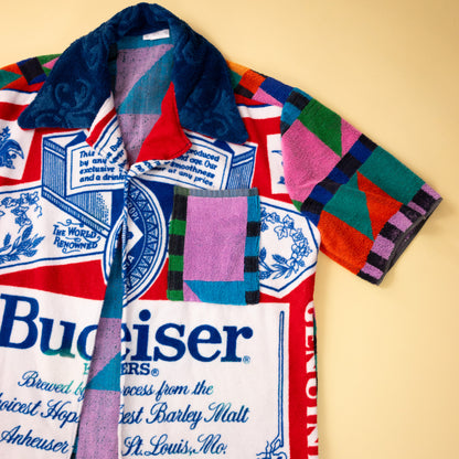 Vintage Budweiser Towel Camp Collar Mens Shirt