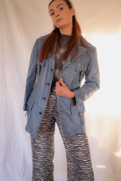 Vintage 1970s Blue Leather Jacket