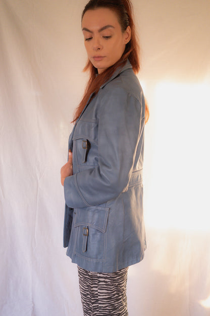 Vintage 1970s Blue Leather Jacket