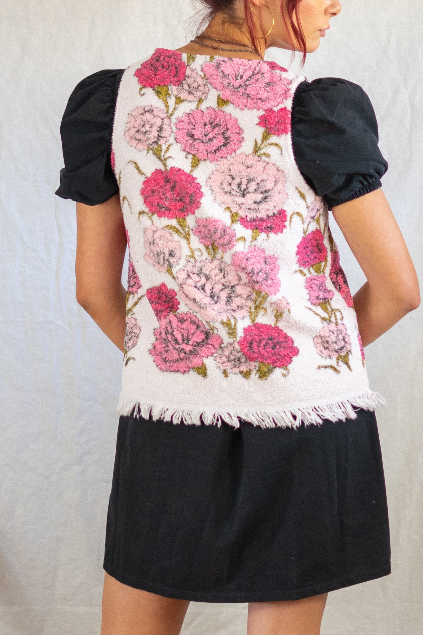 Red and Pink Rose Tie Front Towel Vest