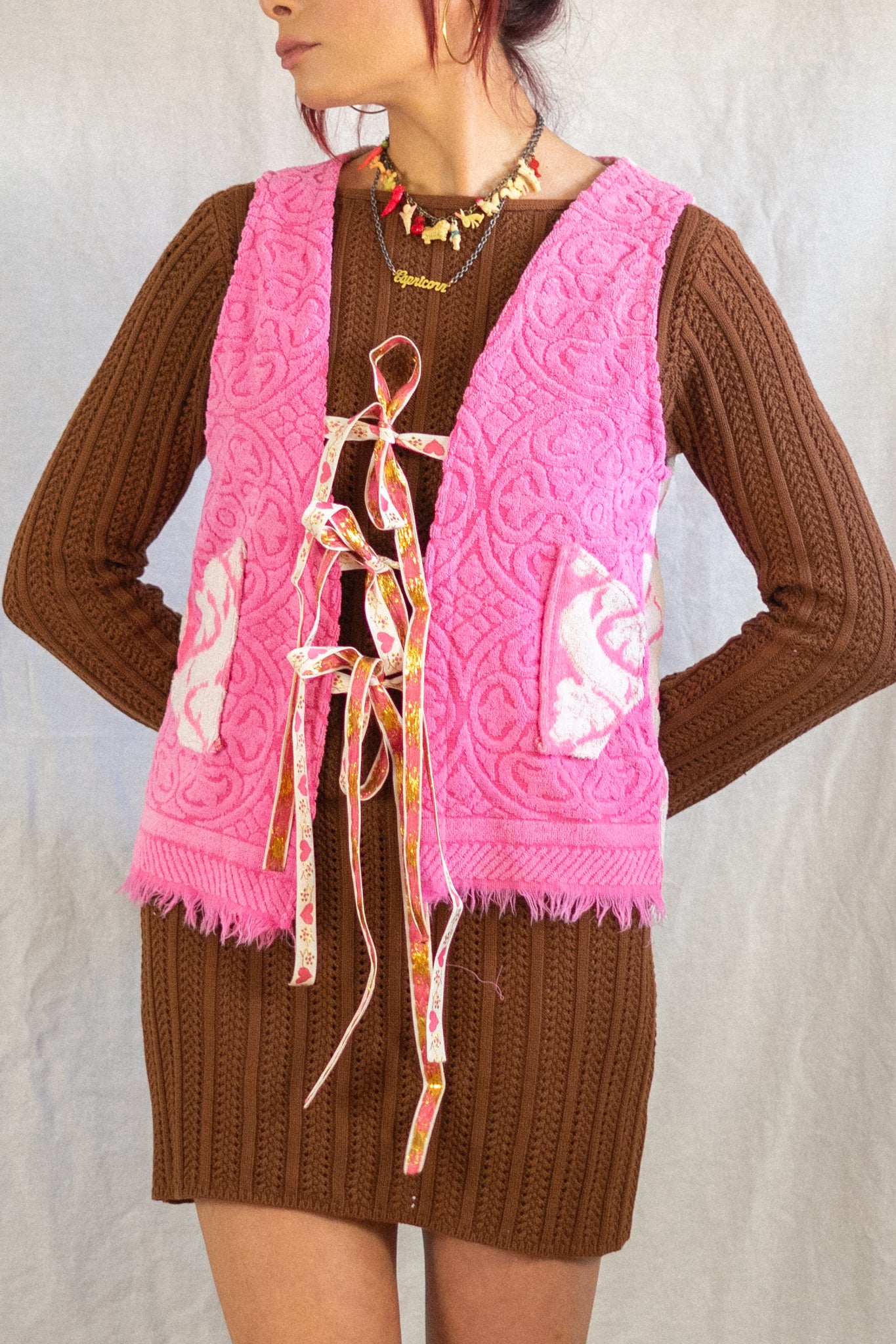 Bubblegum Pink Tie Front Towel Vest