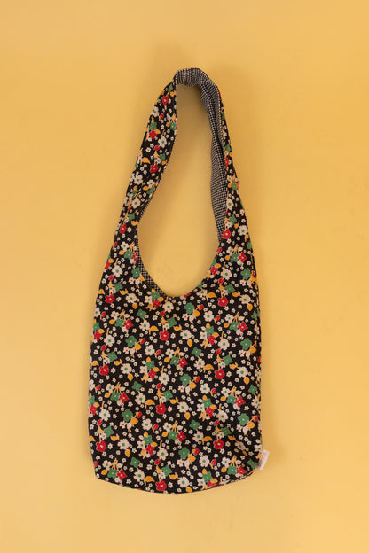 Reversible Black Floral Tote Bag