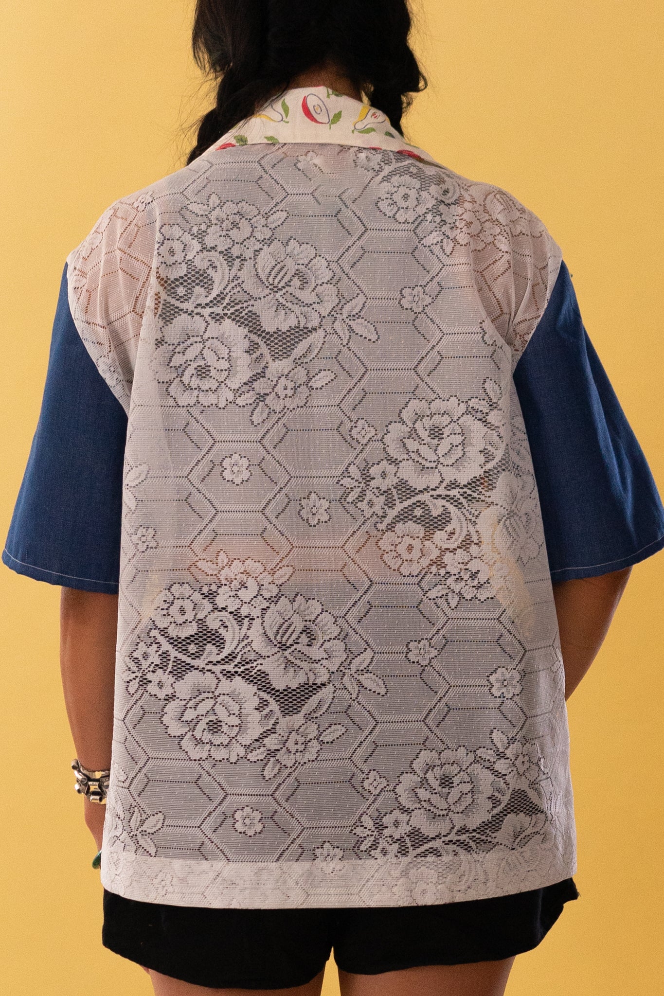 Lace Camp Collar Strawberry Cabana Shirt