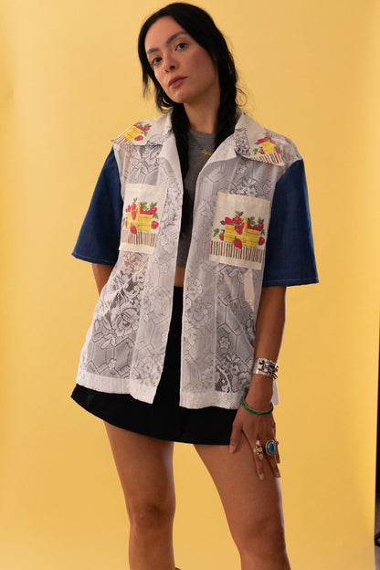 Lace Camp Collar Strawberry Cabana Shirt