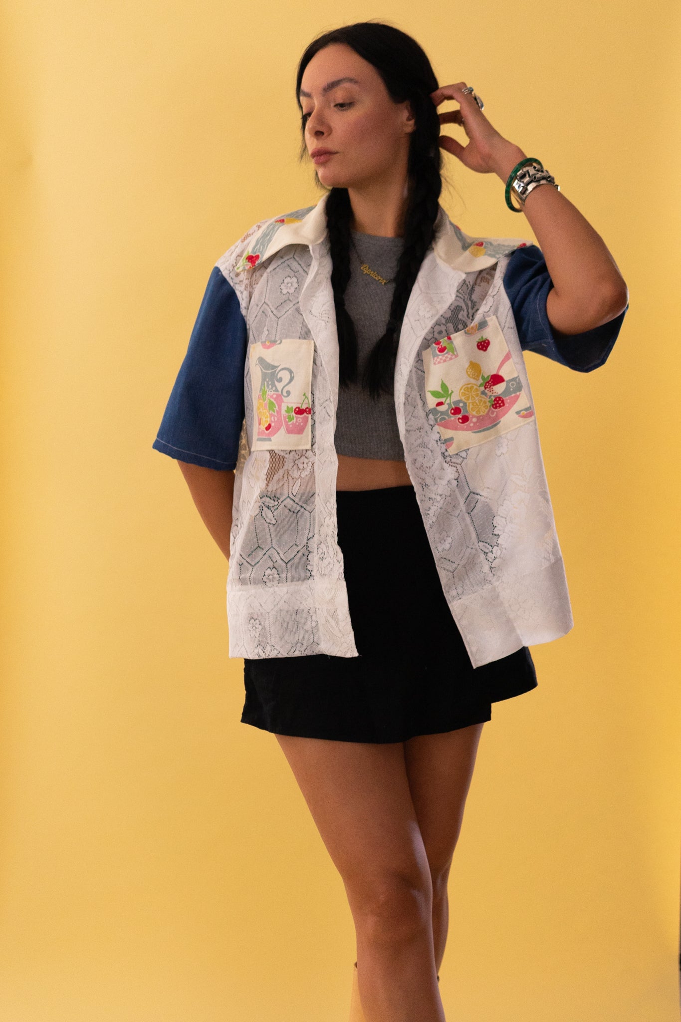 Lace Camp Collar Fruit Cabana Shirt