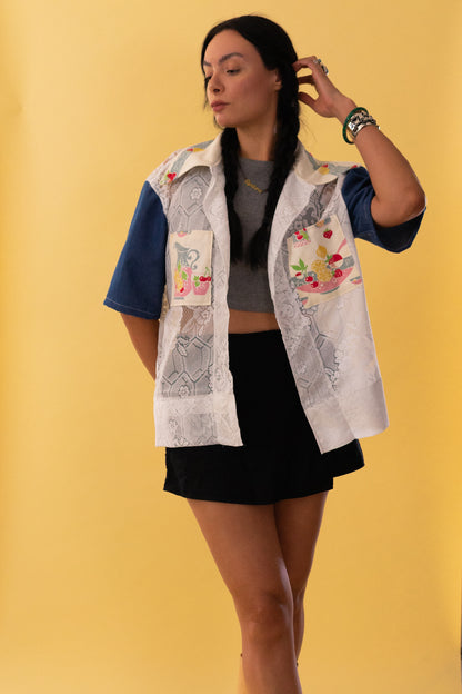 Lace Camp Collar Fruit Cabana Shirt