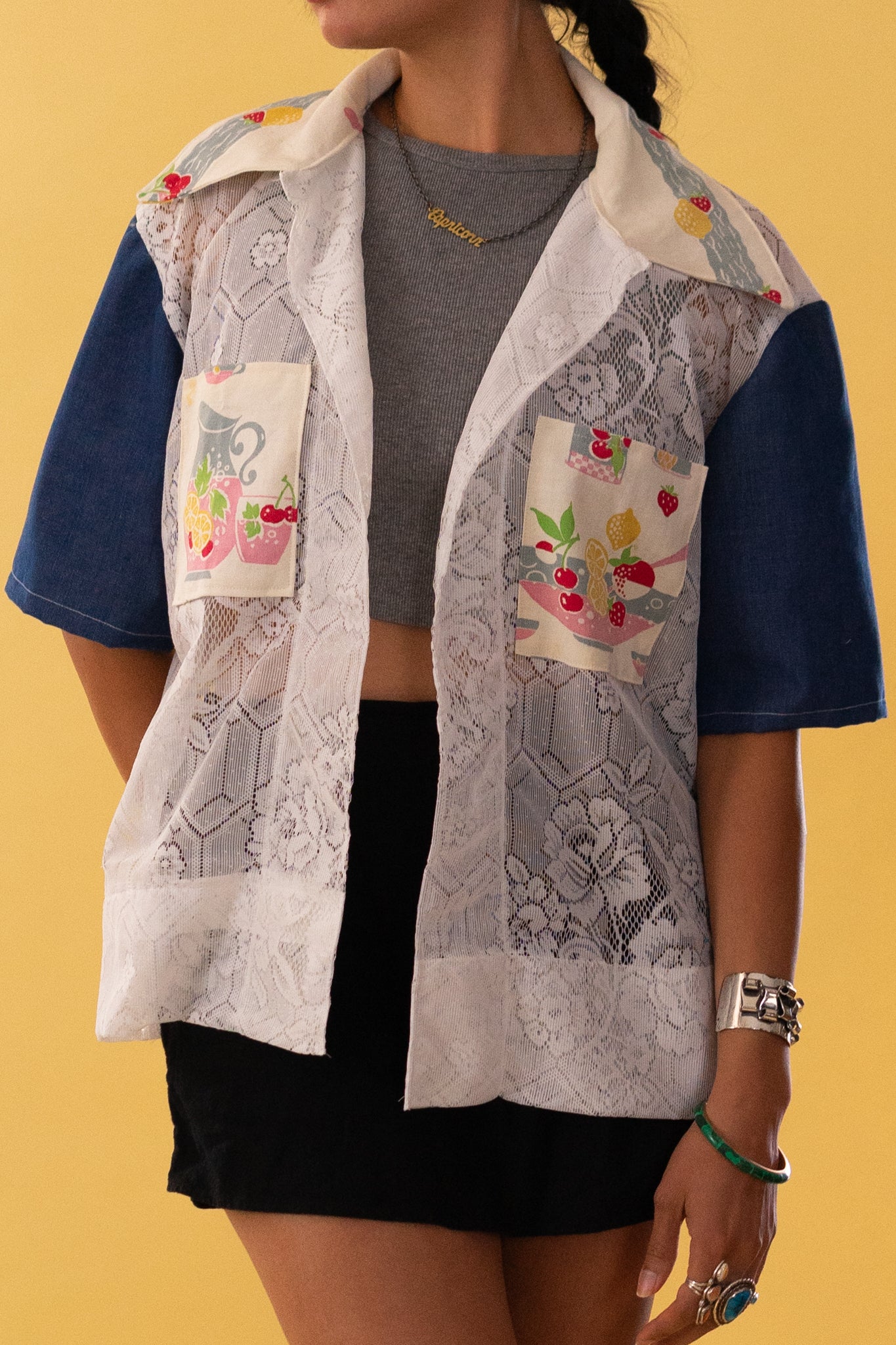 Lace Camp Collar Fruit Cabana Shirt