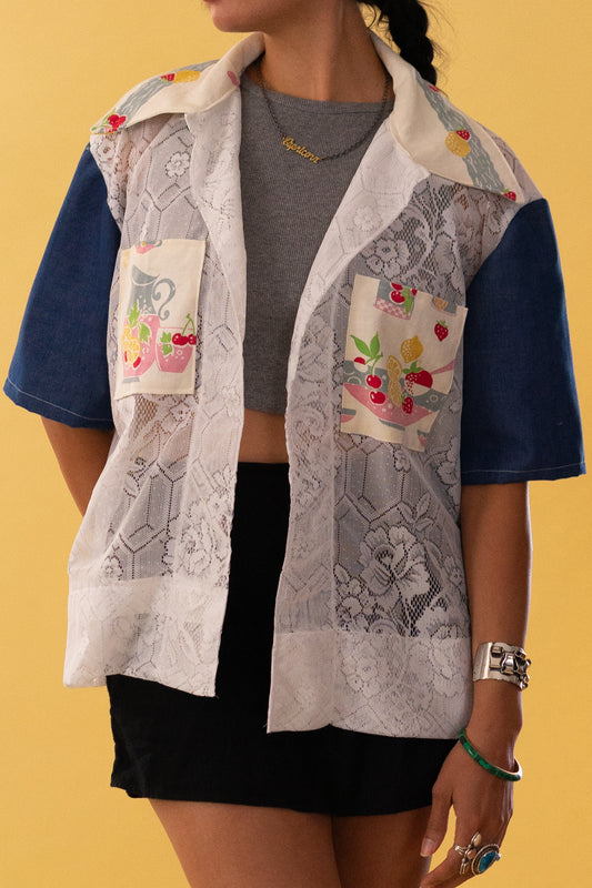 Lace Camp Collar Fruit Cabana Shirt