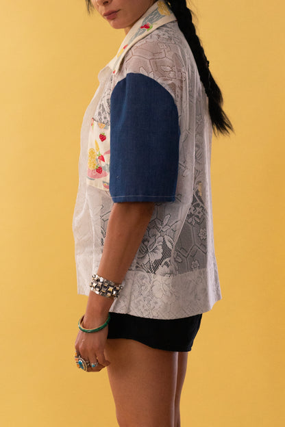 Lace Camp Collar Fruit Cabana Shirt