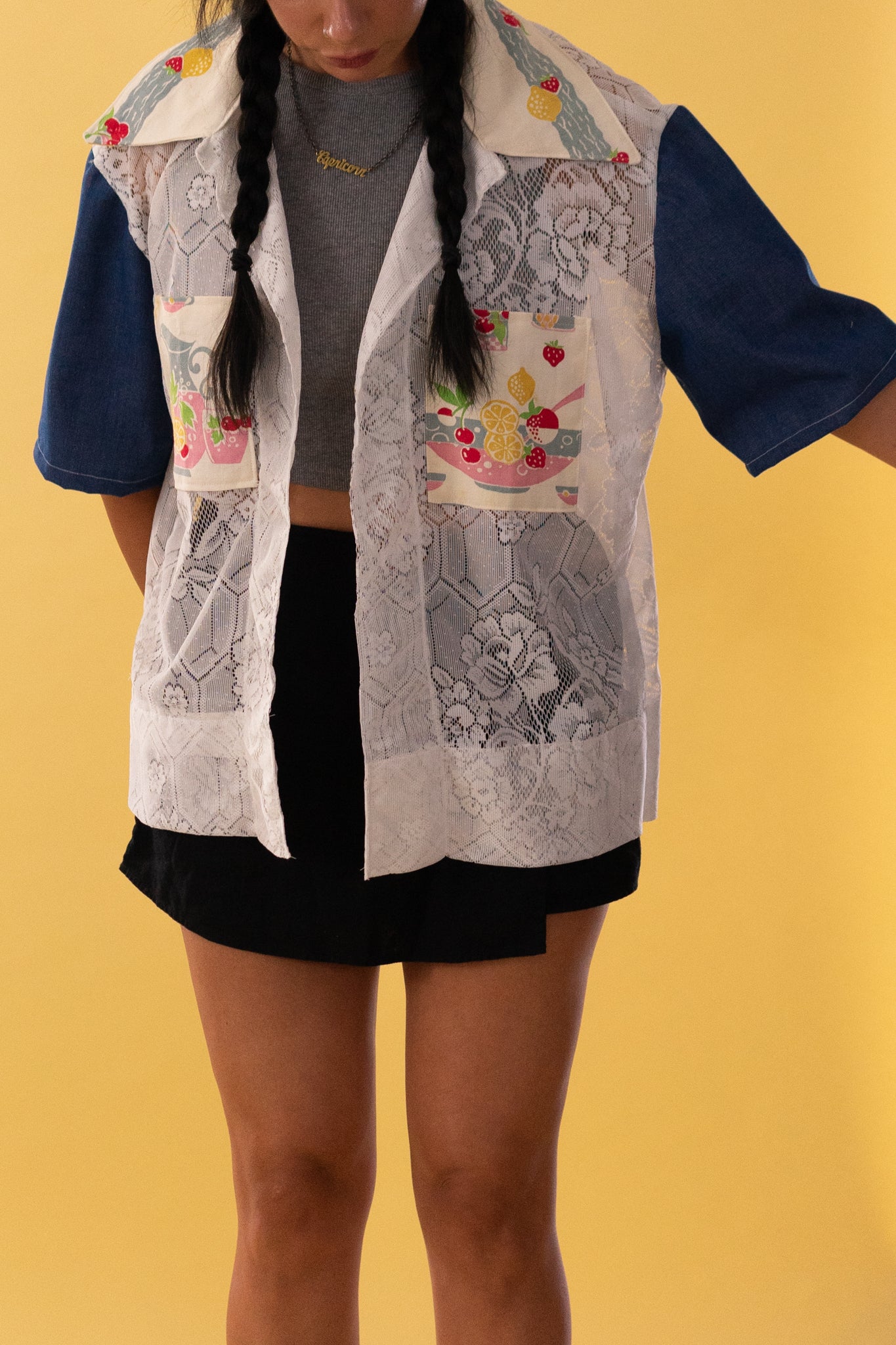 Lace Camp Collar Fruit Cabana Shirt