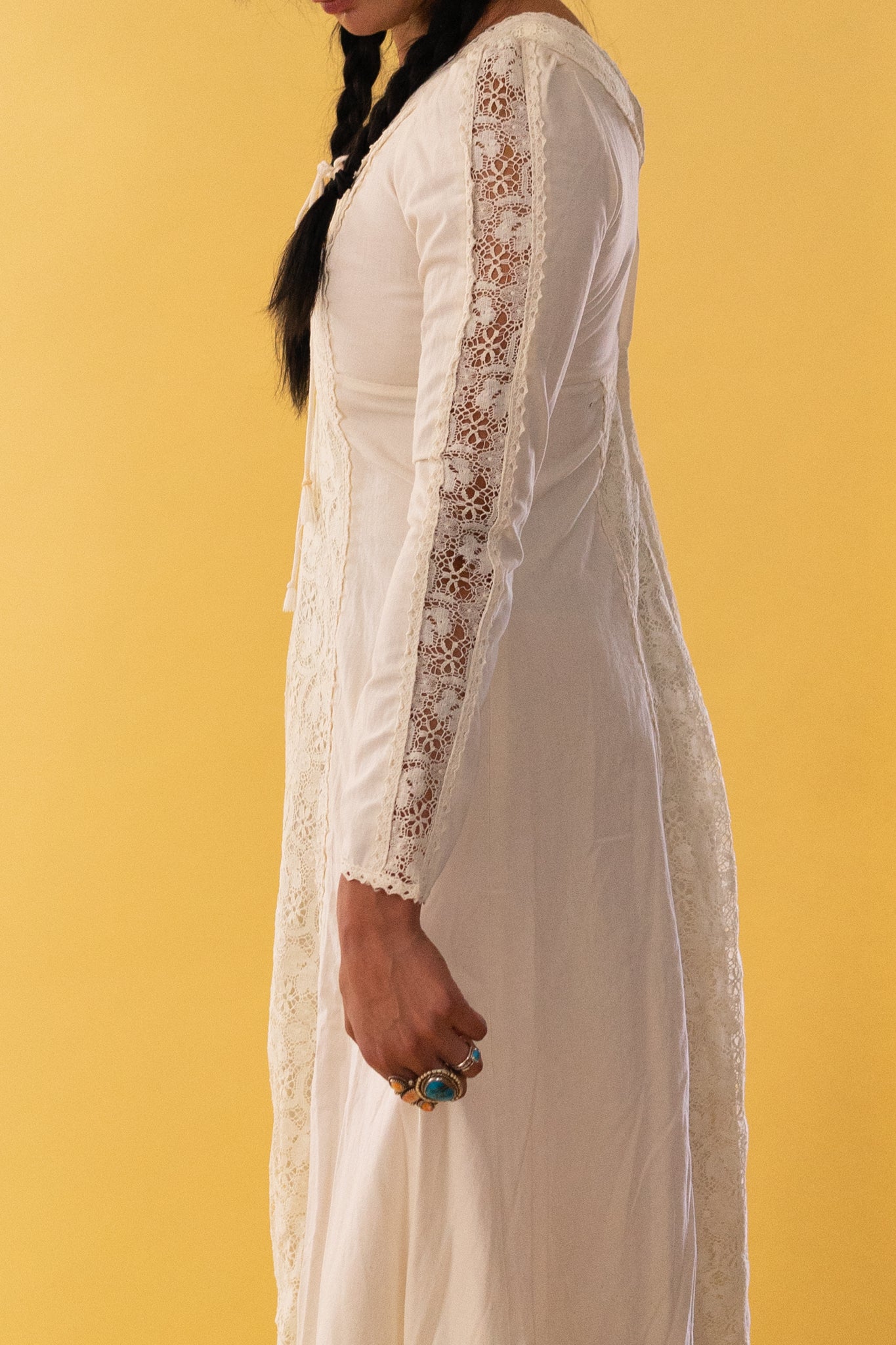 1970s Ivory Cotton and Lace Gunne Sax Dress