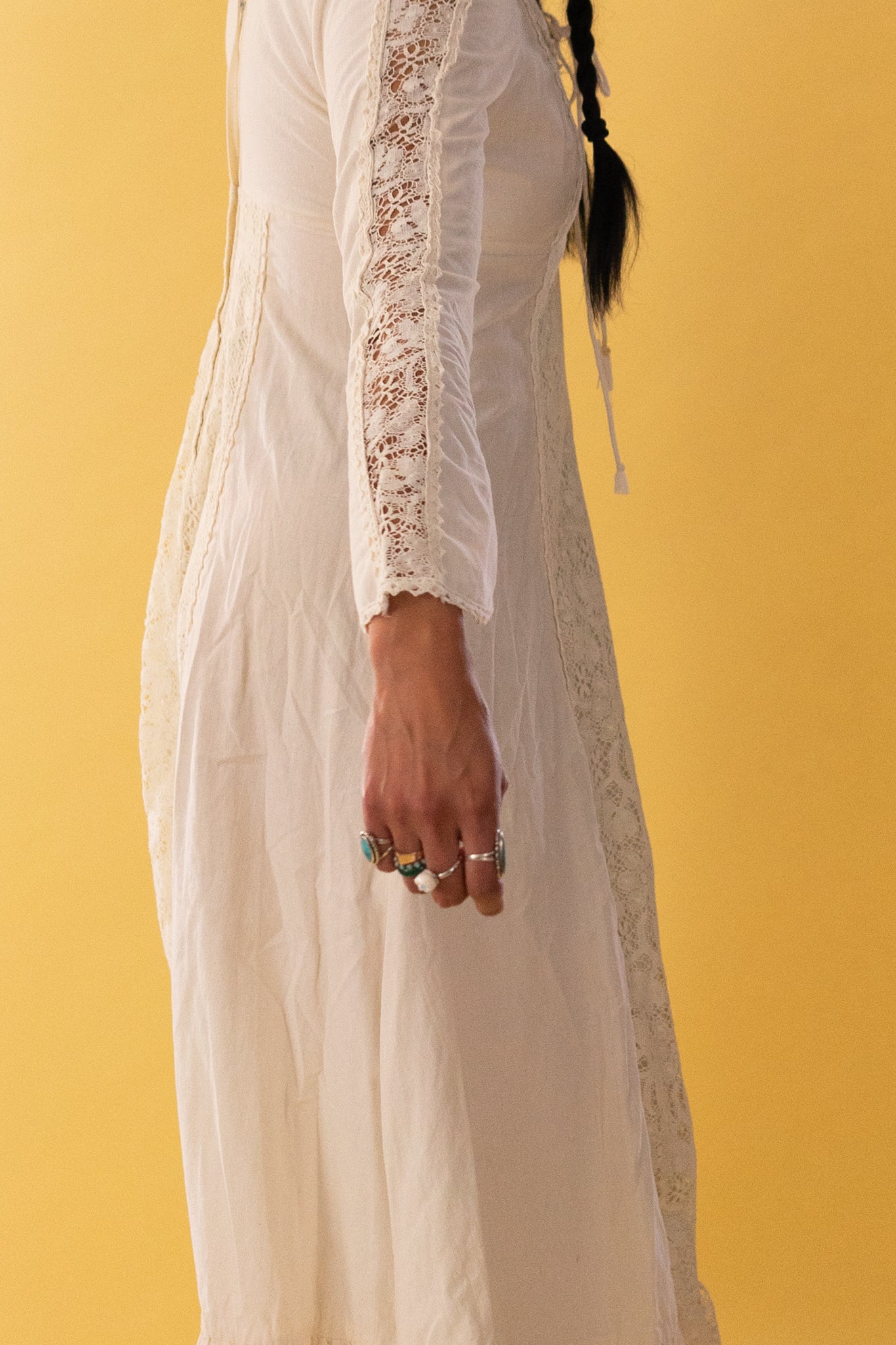 1970s Ivory Cotton and Lace Gunne Sax Dress