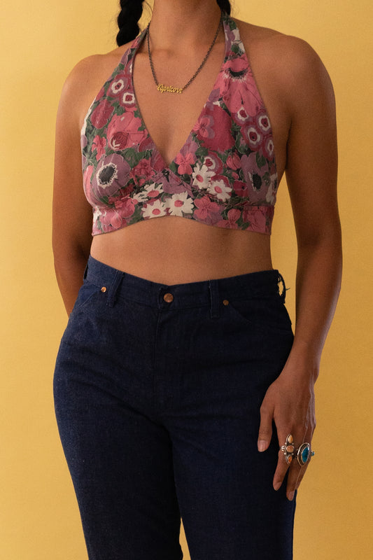 1970s Pink Floral Halter Top
