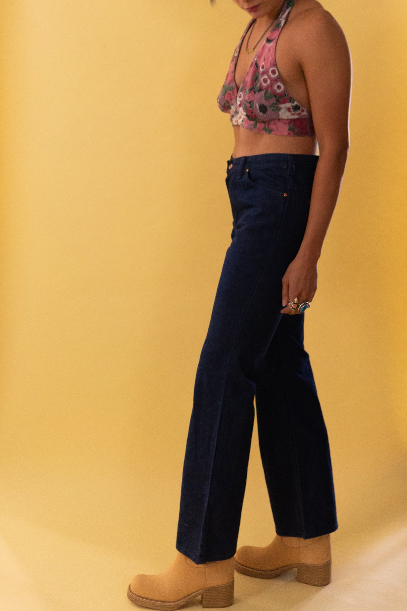 1970s Pink Floral Halter Top