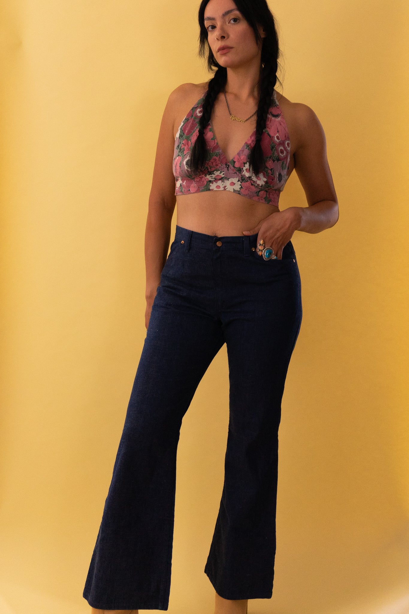 1970s Pink Floral Halter Top