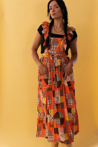1970s Patchwork Printed Apron Maxi Dress