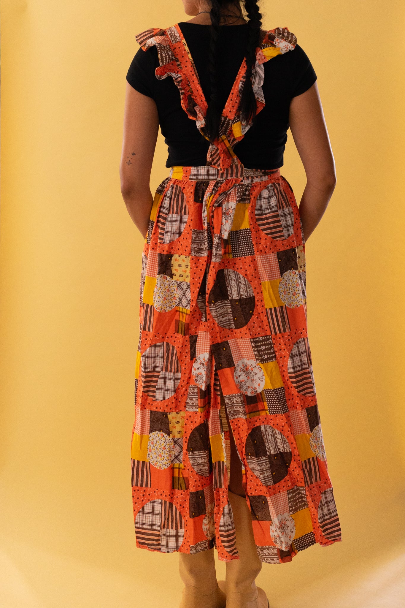 1970s Patchwork Printed Apron Maxi Dress