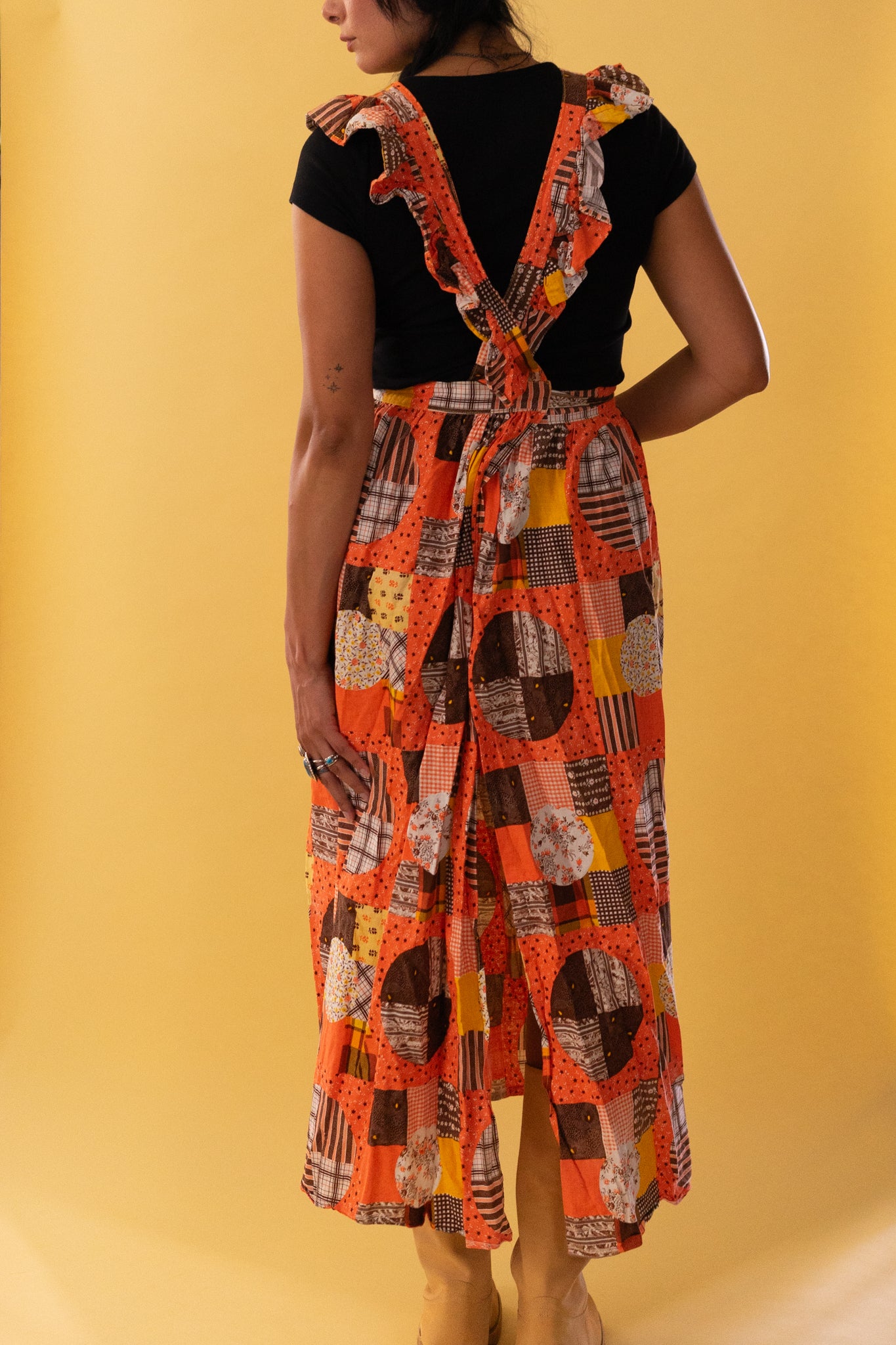 1970s Patchwork Printed Apron Maxi Dress