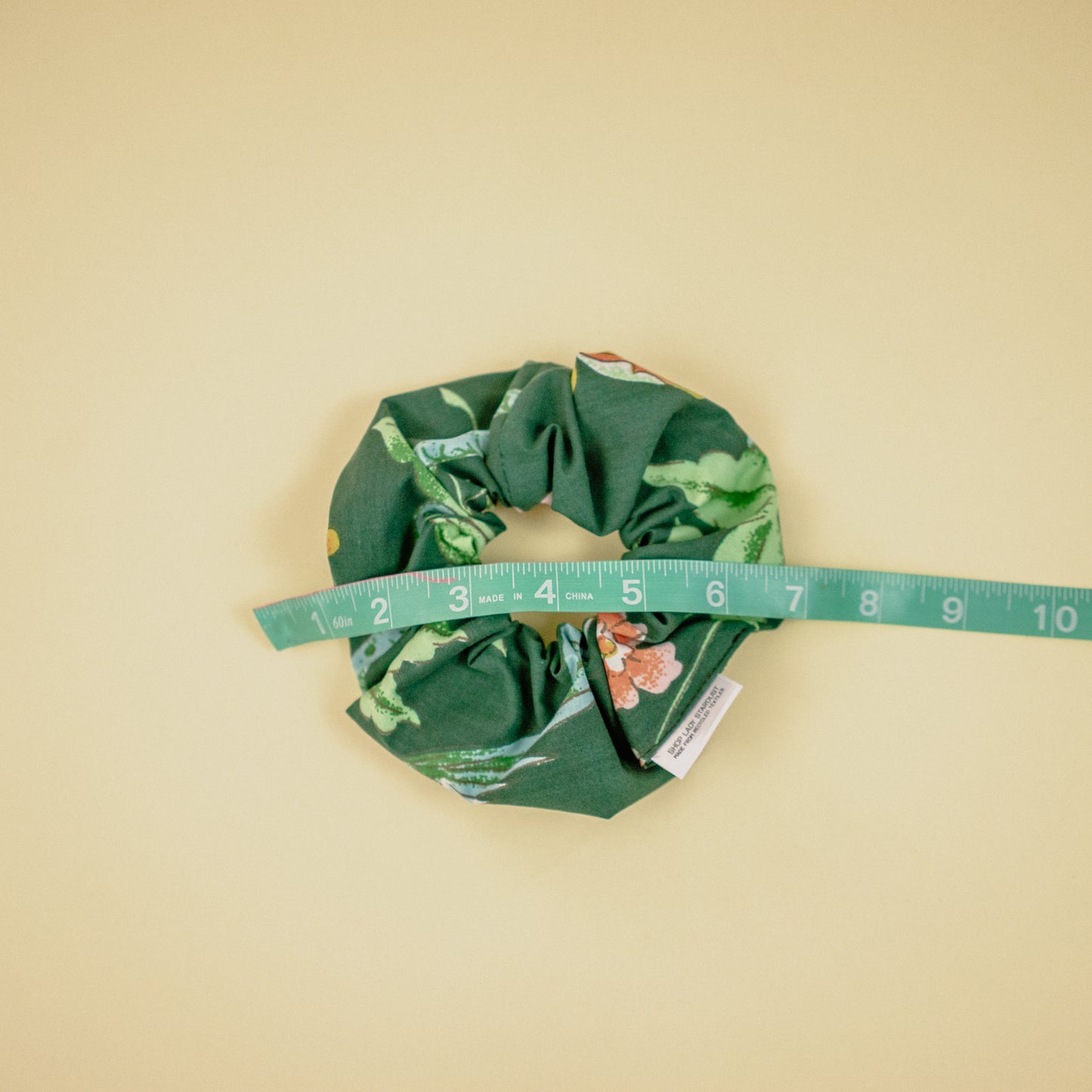 Green Floral Print Scrap Scrunchie