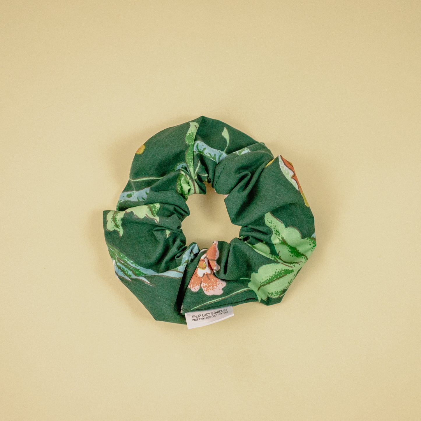 Green Floral Print Scrap Scrunchie