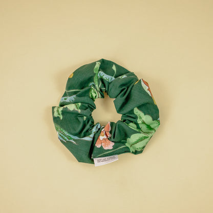 Green Floral Print Scrap Scrunchie