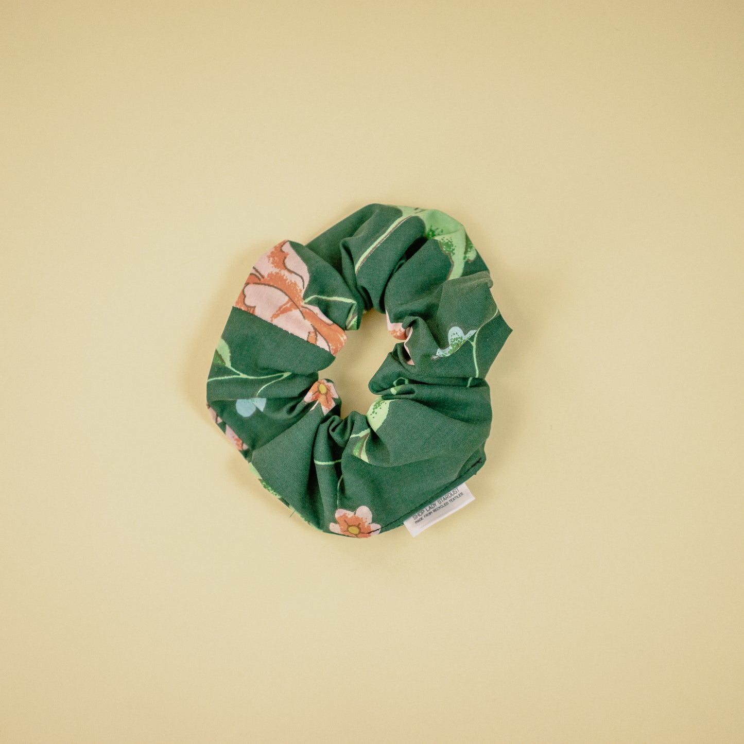 Green Floral Print Scrap Scrunchie