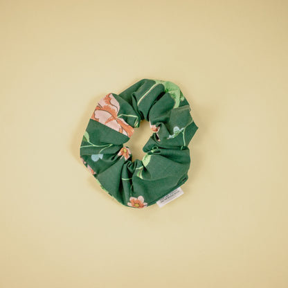 Green Floral Print Scrap Scrunchie